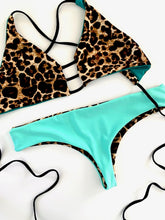 Load image into Gallery viewer, Kylie Bikini Top and Lo Bottoms. LoBo's in Mint and leopard